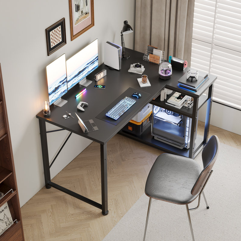 Ambus L Shape Computer Desk, Left Hand, 100cm W x 80cm D, Black/Black