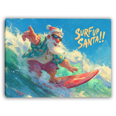 Wave Rider Santa Holiday Surf Wrapped Canvas Wall Art