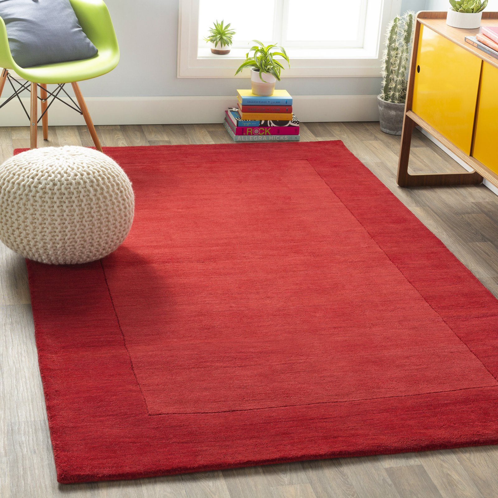 Dolma Red Scarlet Hand-Loomed Wool Rug, Rectangle 12' x 15'