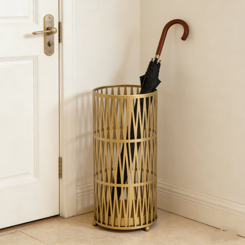 Kinverli Iron Freestanding Umbrella Stand, Gold