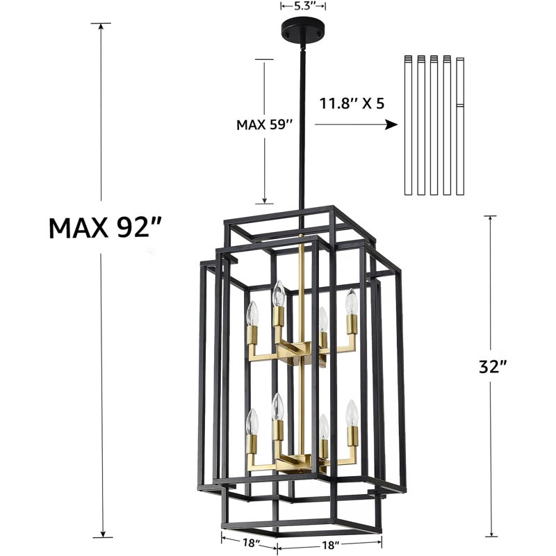 Lustre moderne à 8 lumières avec lanterne, hauteur réglable et fonction de gradation pour salle à manger, îlot de cuisine et entrée