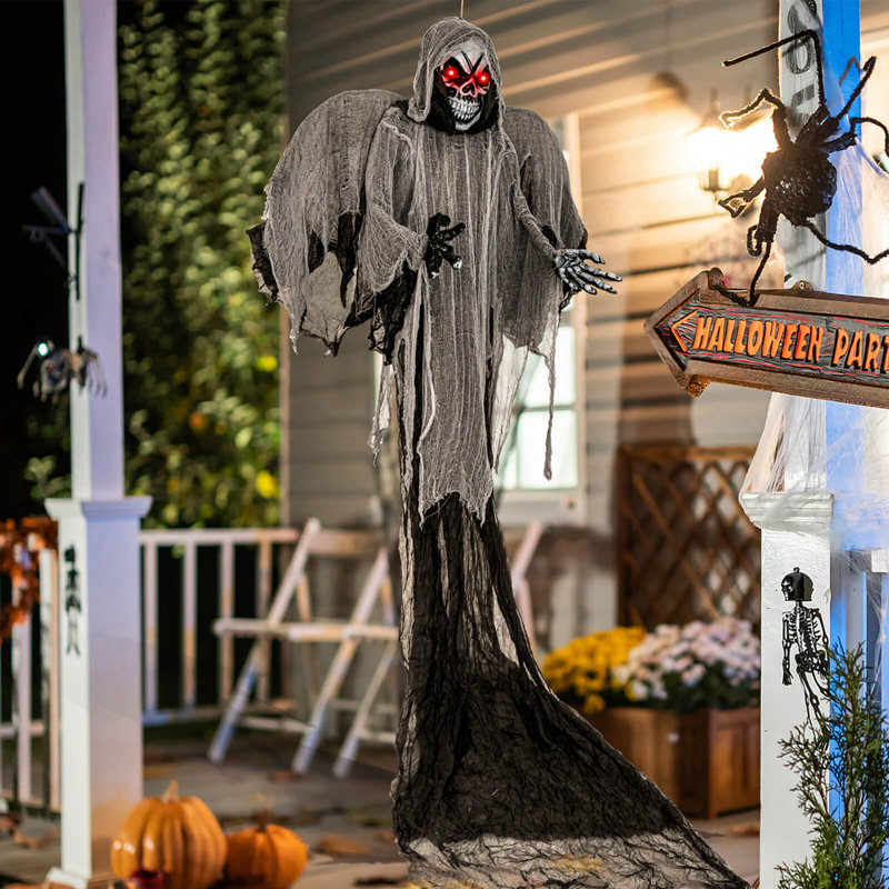 Décoration squelette suspendue 12,1 pi avec yeux rouges scintillants d'Halloween