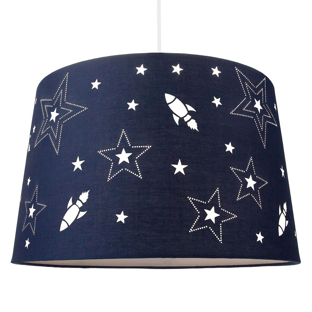 Fun Rockets and Stars Childrens/Kids Cotton Bedroom Shade or Lamp