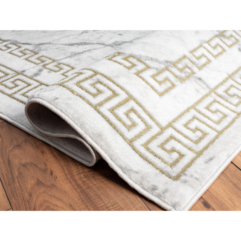 Tapis crème / ivoire bolologien abstrait, Rectangle 7 pi 10 po x 10 pi 10 po