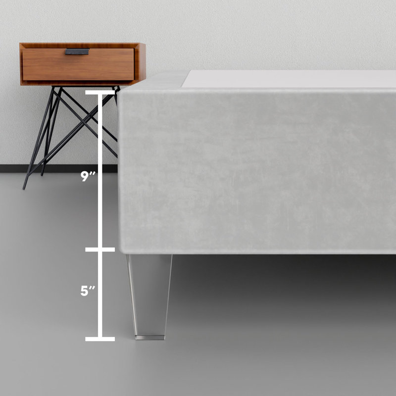 14-Inch Premium Kauly Material Wood Bed Frame, Comfortable Foundation with Acrylic Legs, King, White