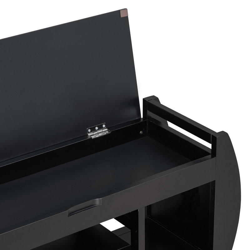 TREXM Retro Multifunctional Storage Bench With Cushion And Curved Side Panel For Entrance And Living Room, Black