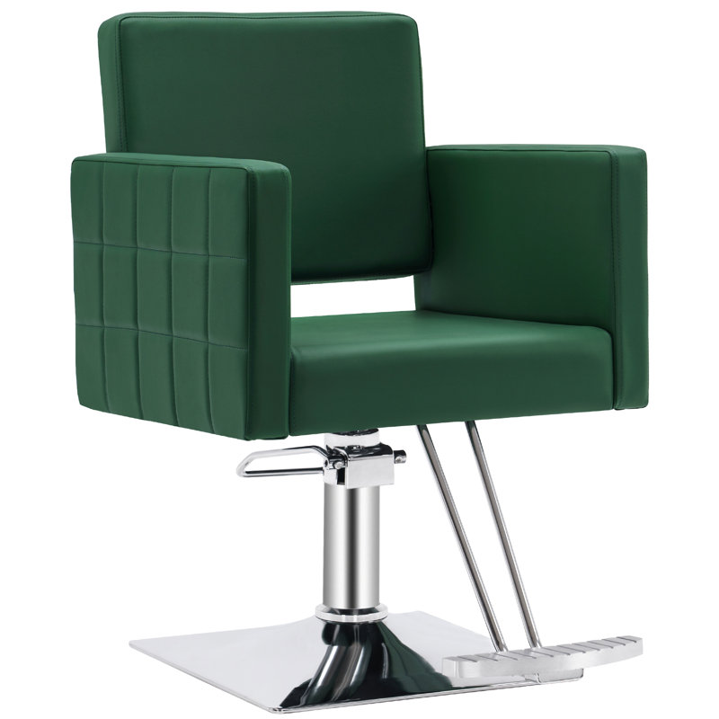 Spring Street 63.5cm W Faux Leather Hydraulic Barber Salon Chair with Metal Frame, Green