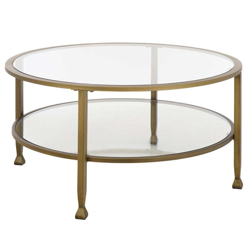 Jordyan 4 Legs Coffee Table with Storage, Antique Brass