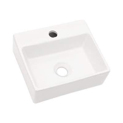 13.6X11.6 Inch Rectangle White Ceramic Wall Mount Bathroom Sink, Stain , Low Water Absorption, Floating Style, Mounting Accessories Mounted Sink With Single Faucet Hole, Acid Smooth Surface, Modern