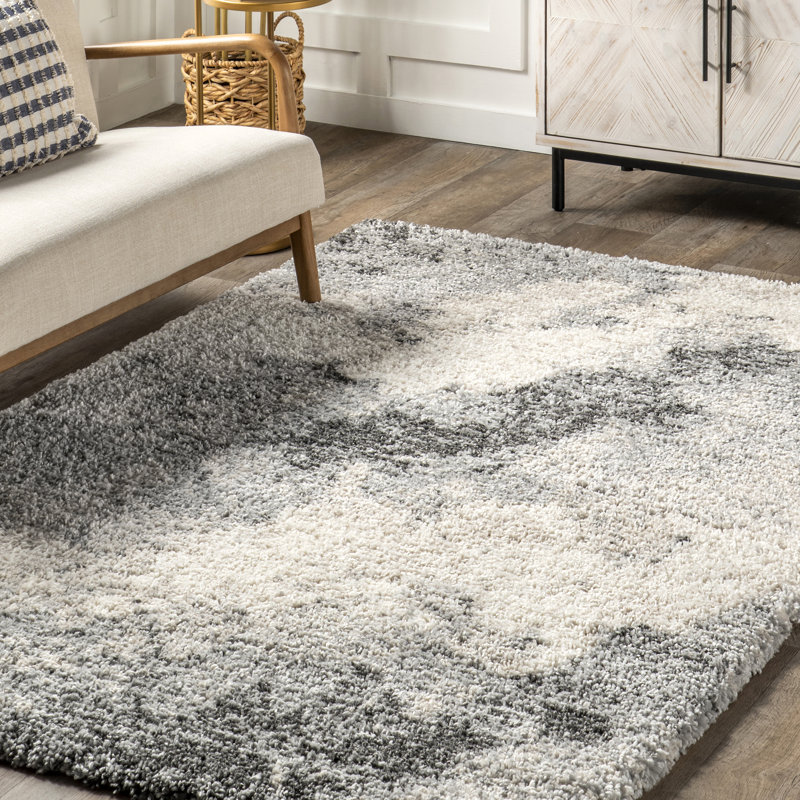 Sidonie Abstract Clouds Shag Area Rug, Square 6'