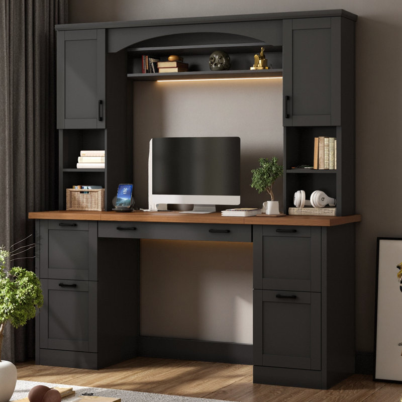 Bureau d'ordinateur de 67,4 po Farmhouse , Bureau, Maison, Noir