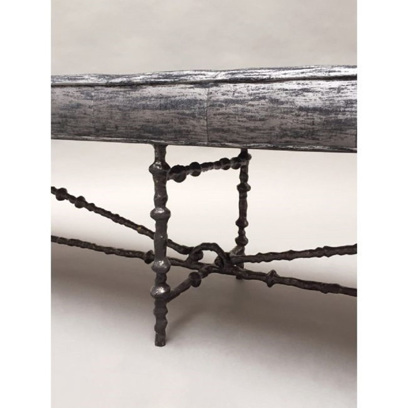 Diego Upholstered Tufted Bench, Ivory, Antiqued Silver