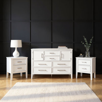 Andover 3-Pc Wood Bedroom Set With Dresser And 2 Ns, White