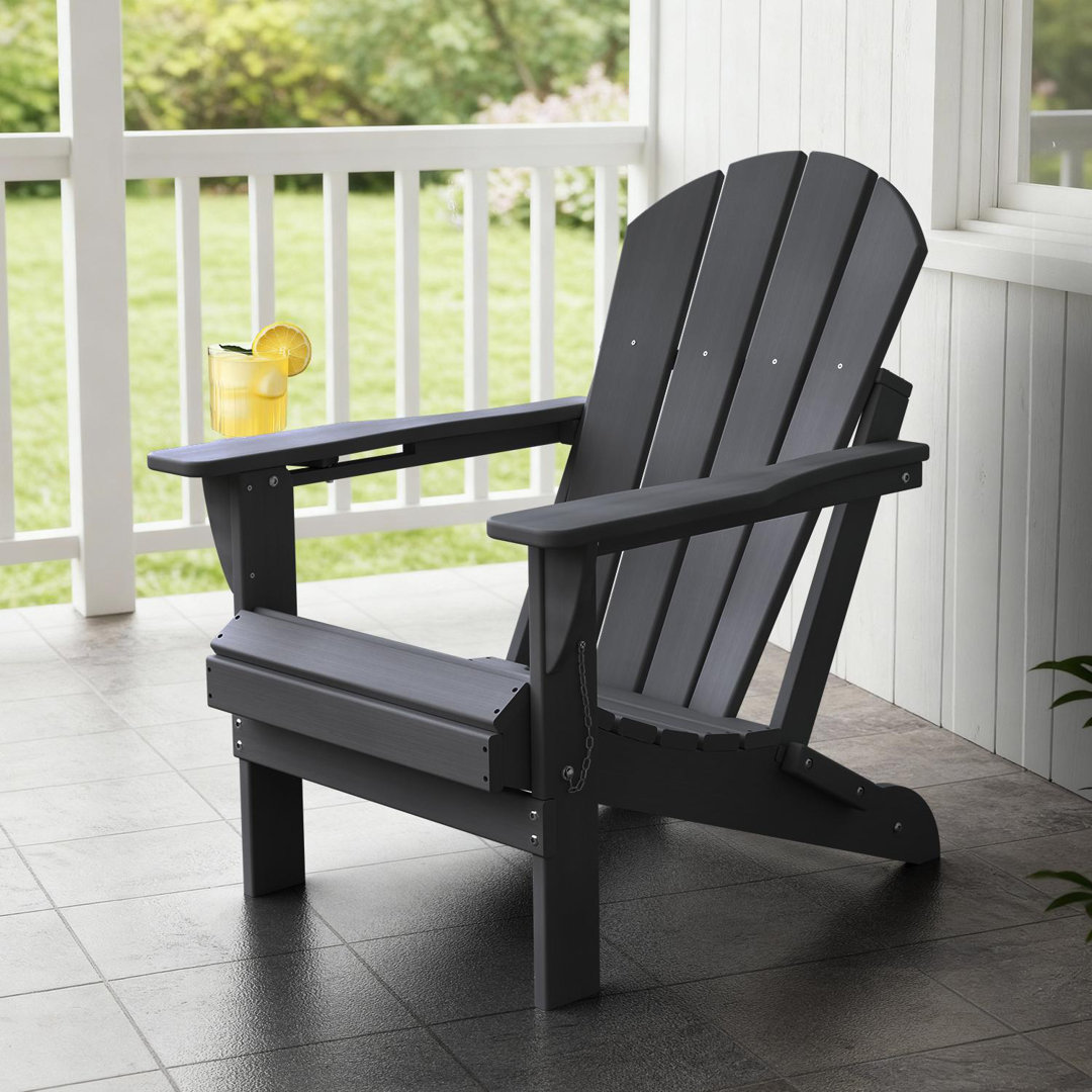 Hayfield Outdoor Adirondack Chair Weather-Resistant HDPE Foldable Patio Chair Fire Pit Chair with Cup Holder Beachcrest Home™