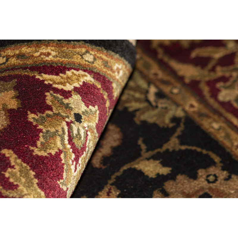 Hand-Knotted High-Quality Black and Red Area Rug