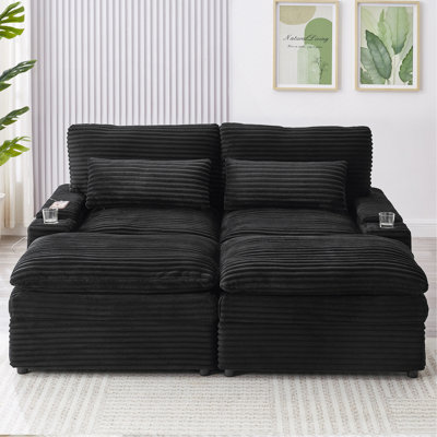 Canapé-lit modulaire à combinaison libre 70,9 "avec causeuse avec espace de rangement, deux repose-pieds mobiles, quatre ports USB et deux porte-gobelets pour le salon, noir