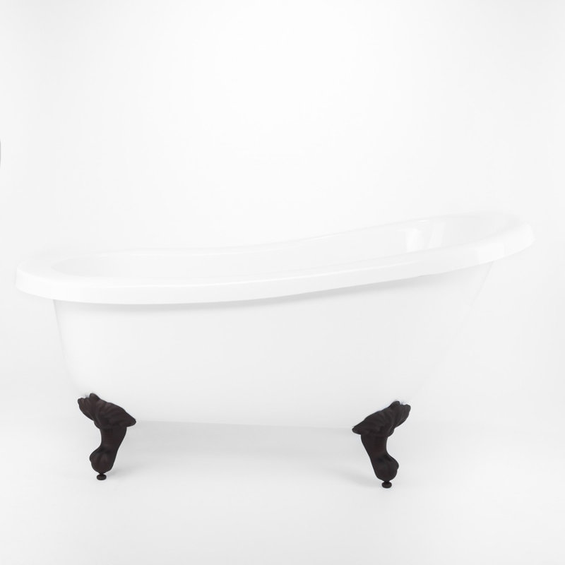 Bristol 62" Acrylic Slipper Tub - Rim Drill x 28'' Soaking Acrylic Bathtub, White, Rim, 30.5" H x 61" L x 28" W