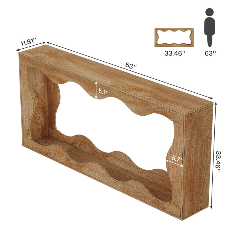 63 Inches Console Table with Storage, Natural Wood