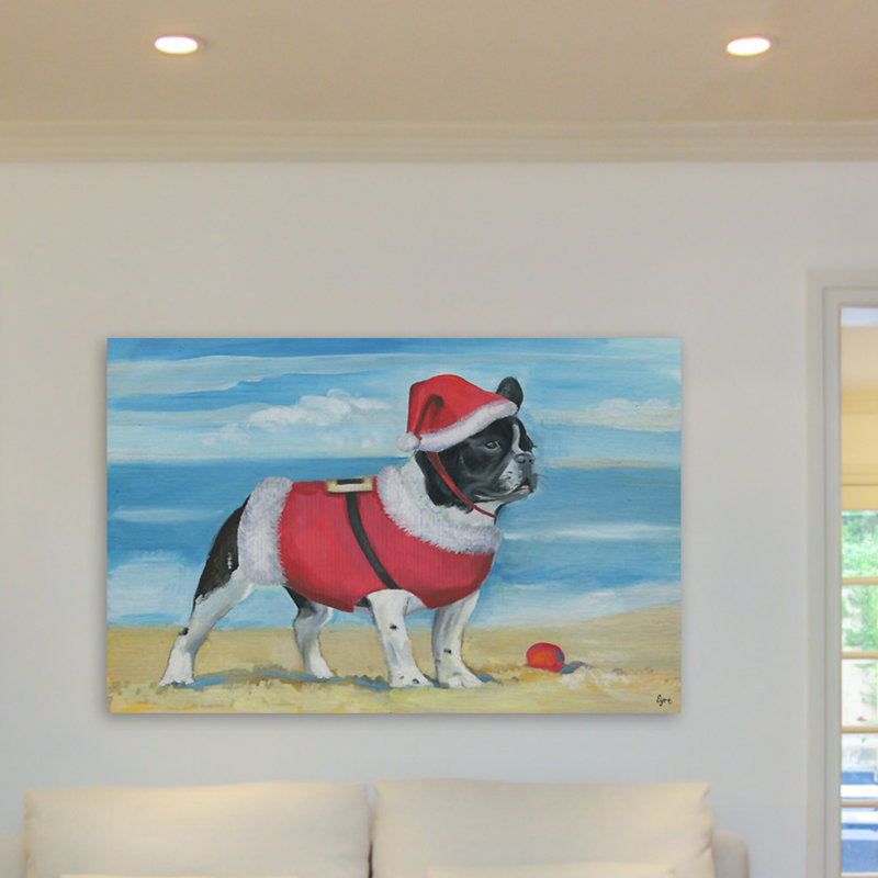 «Santa at the Beach» par Eyre Tarney - reproduction sur toile, H 30 po x l 45 po x P 1,5 po