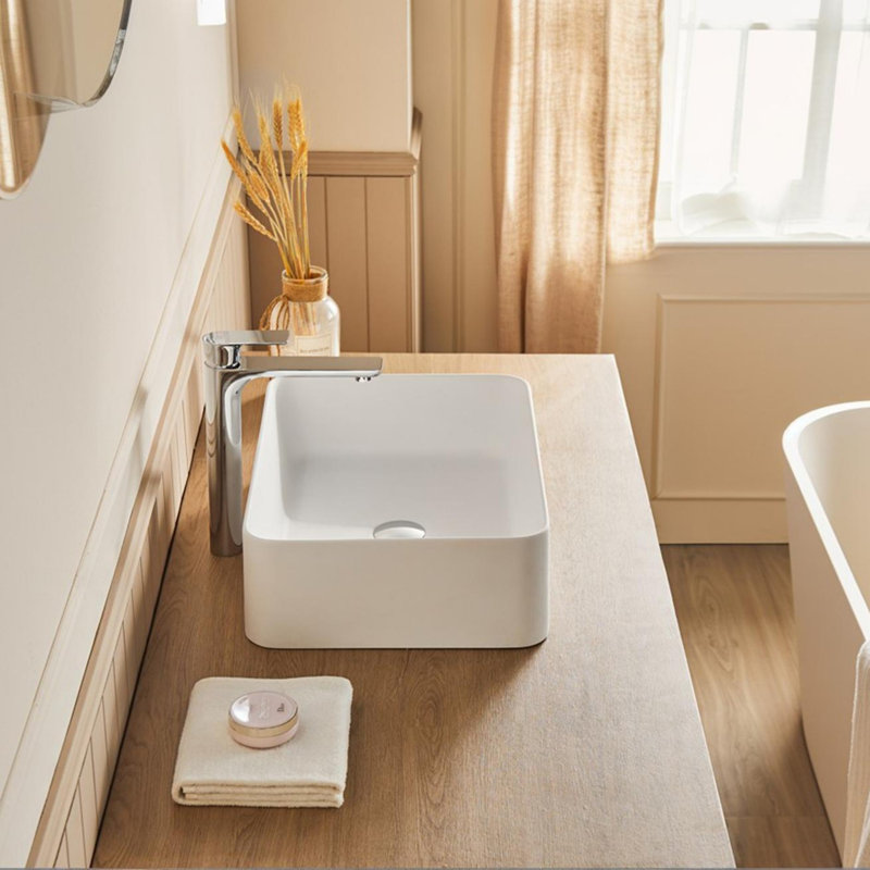 Lavabo vasque de salle de bain à surface solide en blanc mat