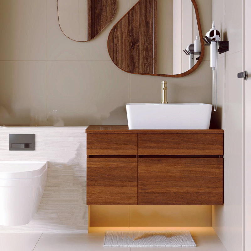 31.5-inch Floating Single-person Compact Bathroom Vanity With Sink, Soft-close Drawers, Walnut