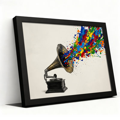 Vintage Gramophone With Colorful Paint Splashes Canvas Wall Art