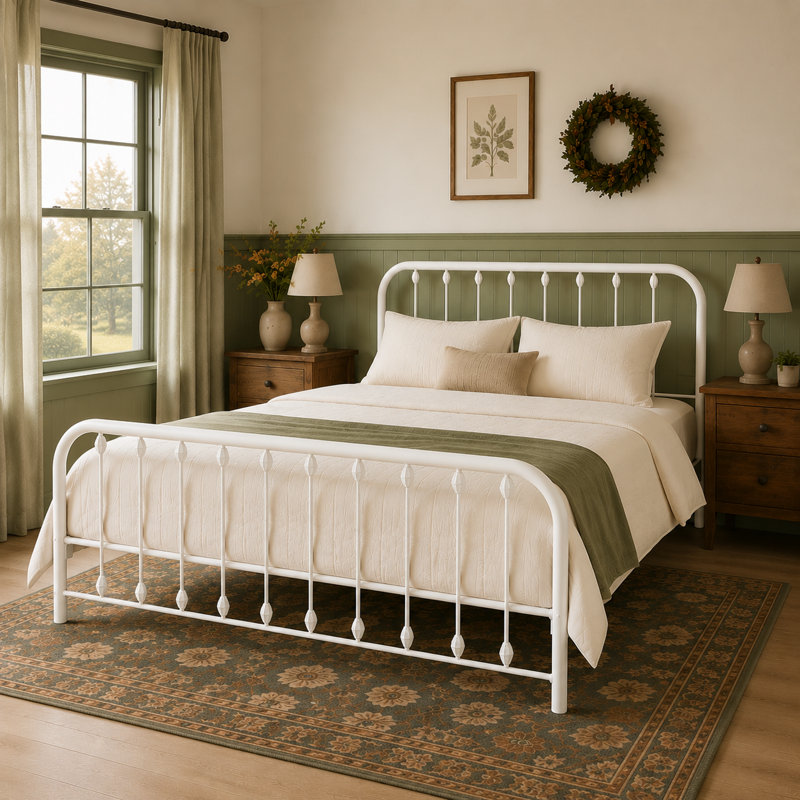Keyesport Metal Platform Bed, White, King
