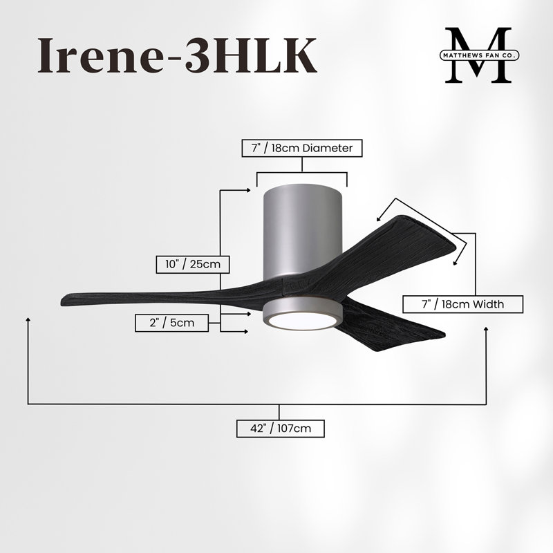 Irene LED Ceiling Fan, Brushed Nickel, Matte Black, 42"