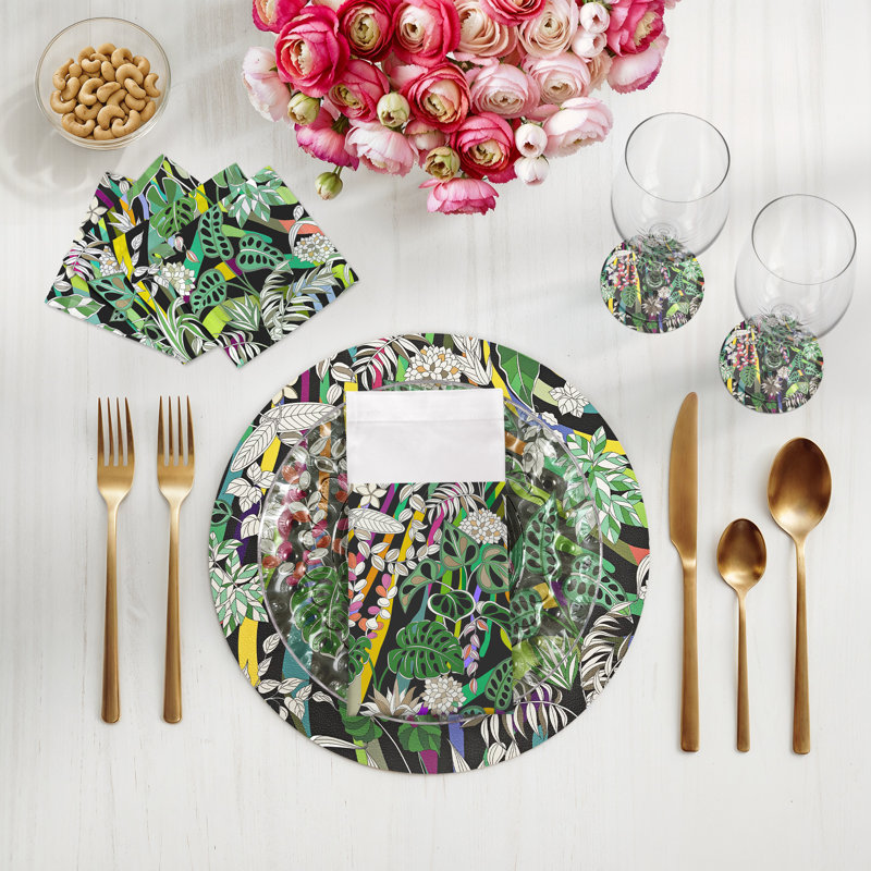 Sabi Jungle Pebble 16" Vinyl Placemat, Black