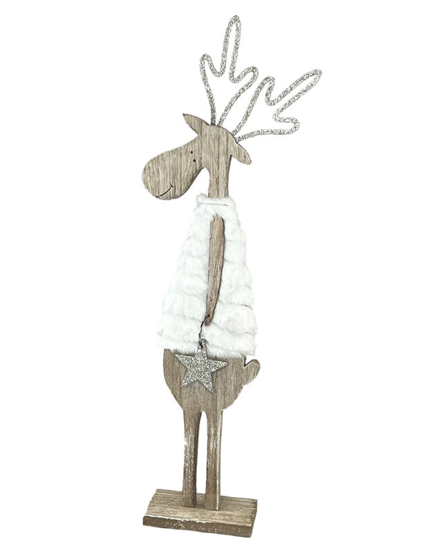 Orignal debout portant un gilet blanc, H 16 po x l 6 po x P 2 po