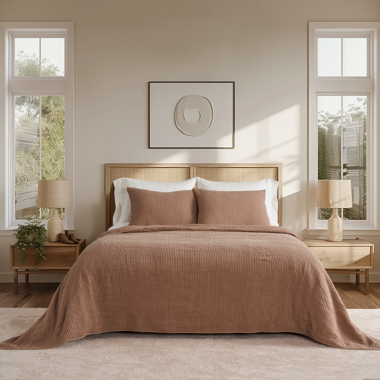 Ribbed Matelassé Cotton Coverlet Set, Clay, King Quilt + 2 King Shams