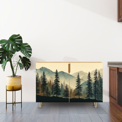 Sideboard Buffet Cabinet with Storage Vertical Watercolor Pine with 2 Doors for Living Room and Kitchen