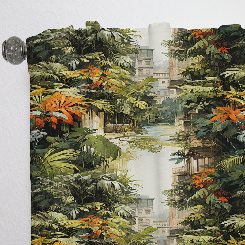 Urban Jungle Mirage - Rideau floral - Velours obscurcissant - 1 panneau, L 52 po x L 63 po