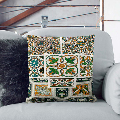 16th Century Floral Pattern Patchwork Square Throw Cushion