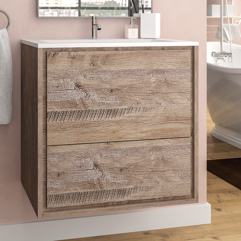 Trieu 23.86'' Single Bathroom Vanity with Acrylic Top, Nature Wood
