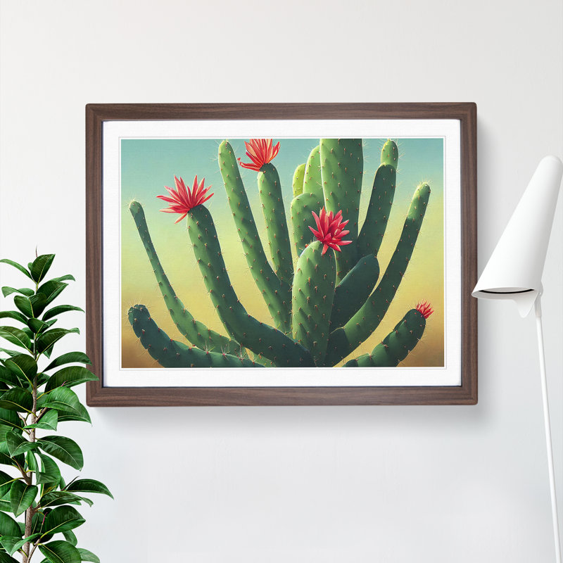 Feisty Cactus - Single Picture Frame Print, 34cm H x 46cm W x 2cm D, Walnut
