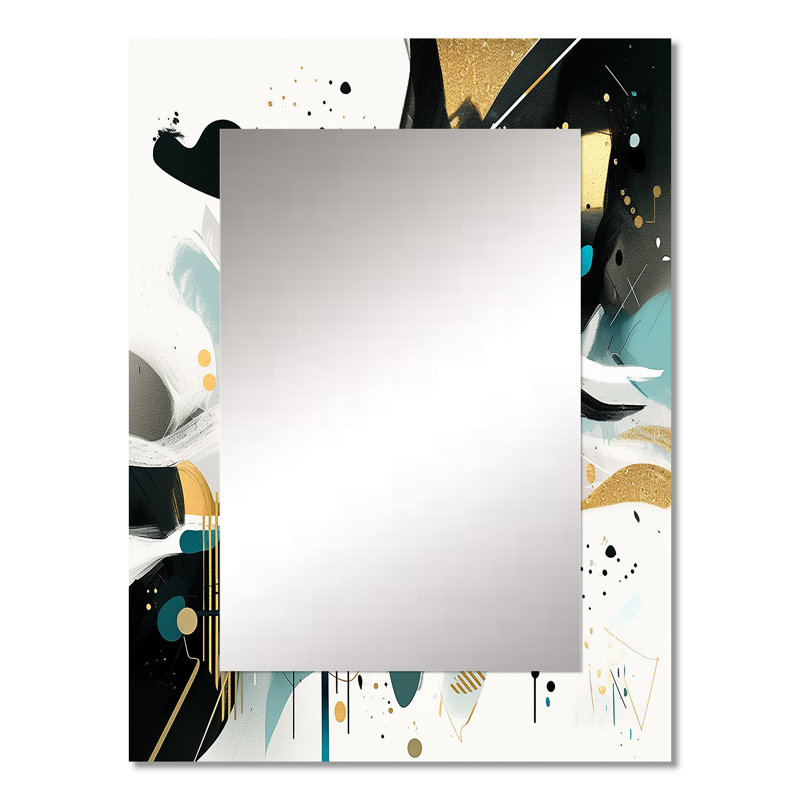 Teal Gold Cubist Kaleidoscope III - Cubism Decorative Mirror, Modern Large Wall Mirror, Printed Metal Art, 32" x 24"