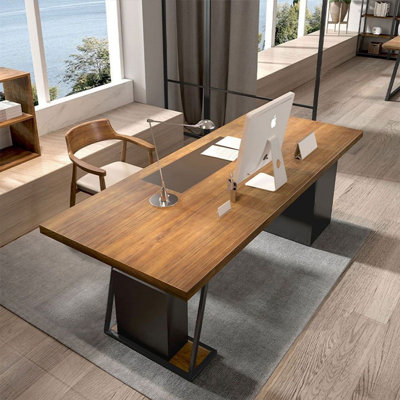 Light brown Rectangular Solid Wood Executive Desk with drawers desk