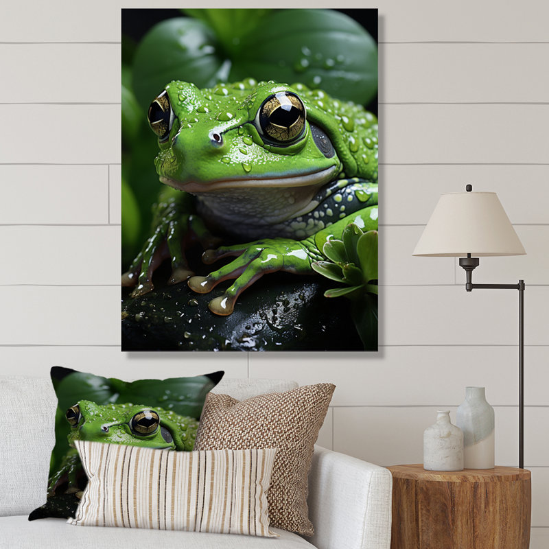Portrait de grenouille verte sur toile, H 20 po x l 12 po x P 1 po