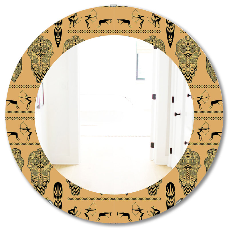 Miroir mural africain, H 31,5 po x l po