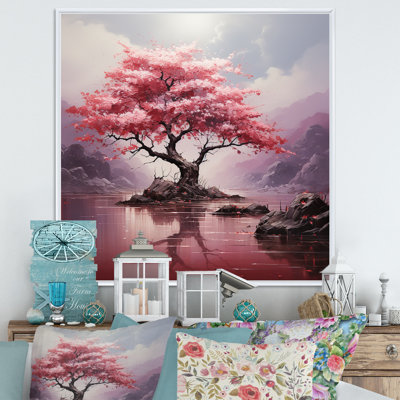 Cerisier rose en fleurs dans la rivière II - Art mural cerisier en fleurs