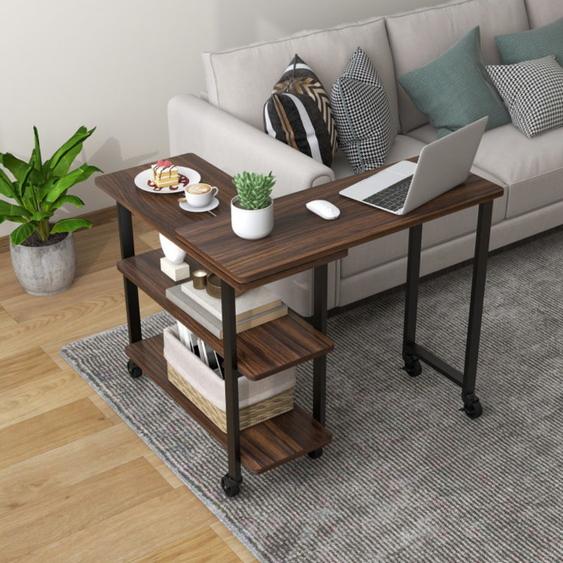 Patented 360° Free Rotating Sofa Side Table with Storage Shelves and Casters