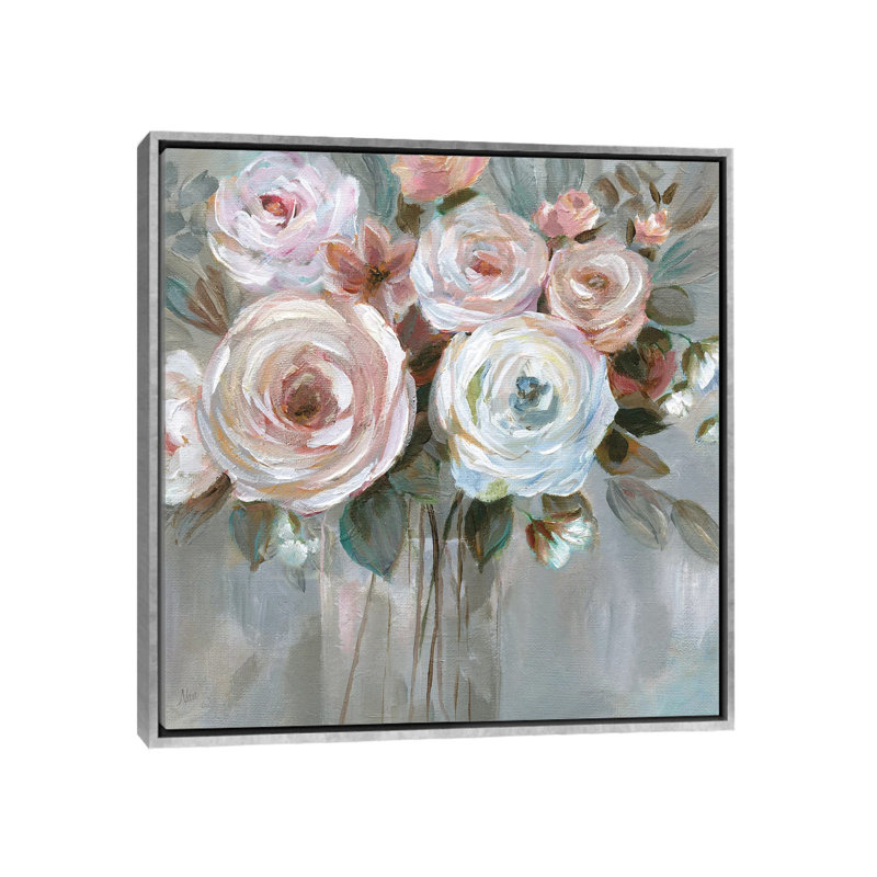 «Bouquet In Blush» par Nan - impression, H 26 po x l 26 po x P 1,5 po, Encadrement argenté