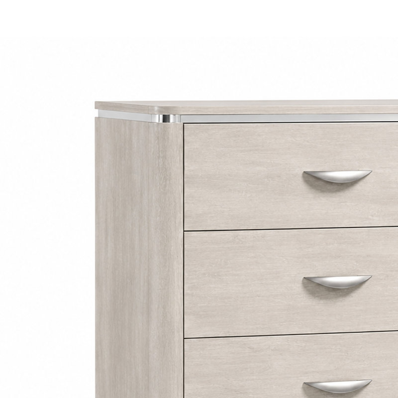 Commode haute 5 tiroirs Fezi, poignées argentées, gris poussiéreux