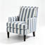 Chaise d'appoint rembourrée, fauteuil vintage avec tissu en lin rayé bleu et blanc et garniture cloutée pour le salon