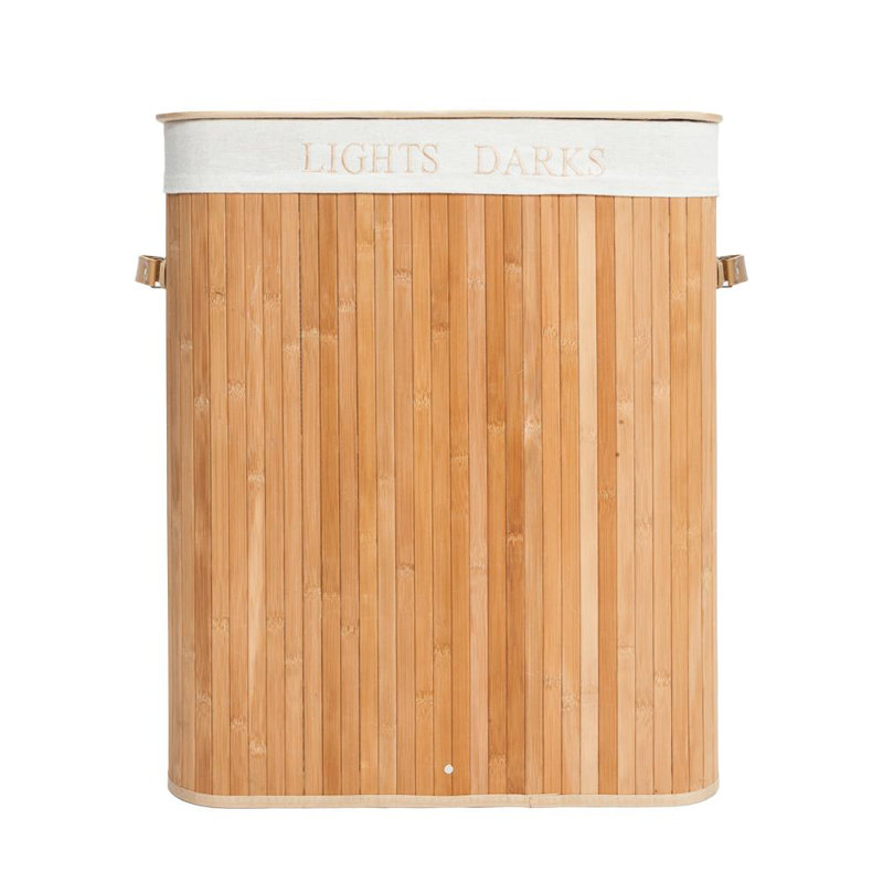 Bamboo Laundry Hamper with Handles, Wood, 24" H x 16" W x 12" D