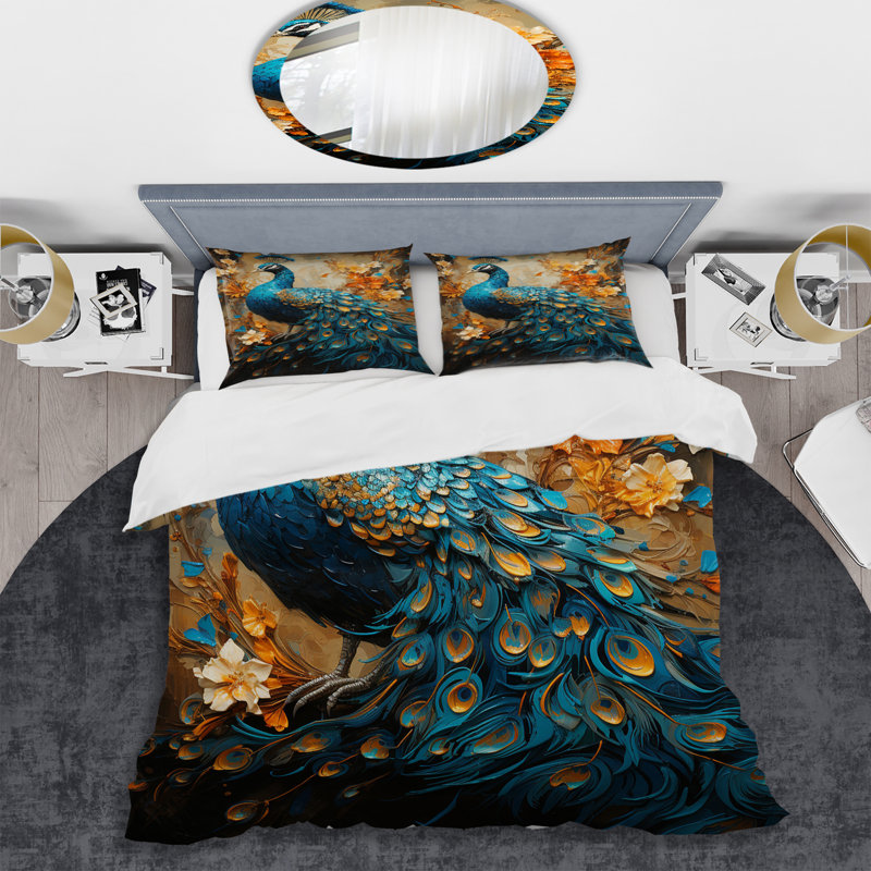 Ensemble de housse de couette paon bleu sarcelle émeraude paon - microfibre polyester