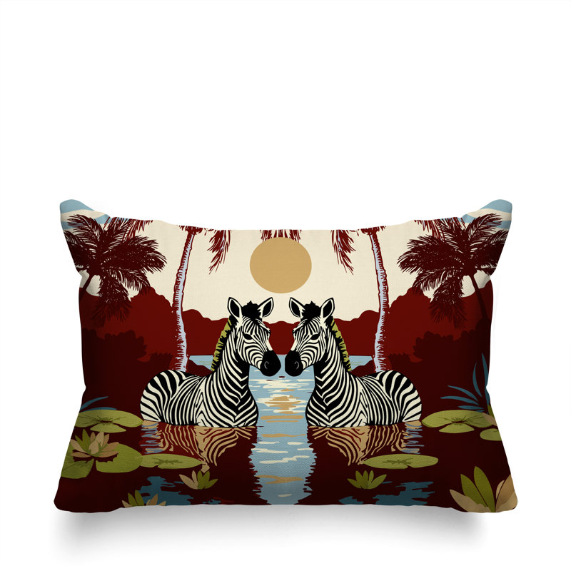 Oreiller rectangulaire réversible intérieur / extérieur Alva Zebra, Rectangle H 18 po x l 25 po, Rouge