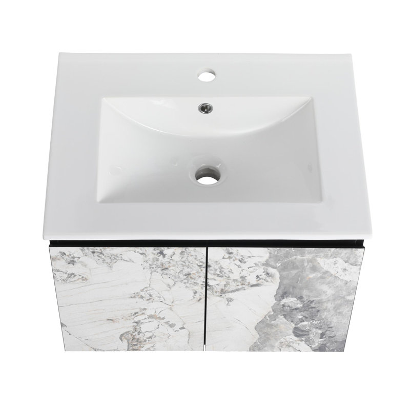 Meuble-lavabo mural 24 po avec lavabo en céramique et porte d'armoire à fermeture en douceur 24 po