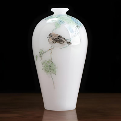 Vase raffiné à glaçure craquelée - élégance intemporelle peinte à la main